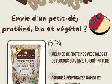 🥤Envie d'un petit-déj protéiné, bio et végétal ? 

Découvrez ce mois-ci le porridge protéiné 100 % végétal riche en protéines ! Un délicieux mélange de...