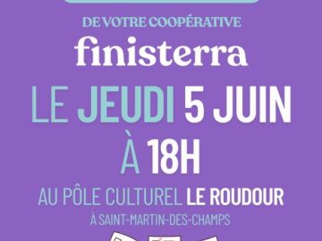 [✉️ Assemblée Générale 2025 ✉️ ]

👉 L’Assemblée Générale de la coopérative Finisterra se tiendra le jeudi 5 juin au Pôle Culturel Le Roudour, rue Park ar...