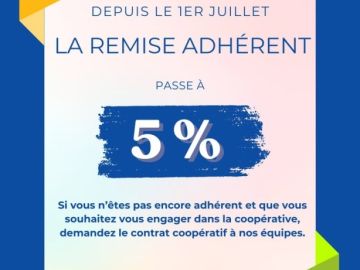 📣 Depuis le 1er juillet 2025, la remise adhérent passe à 5% !
🫶 La coopérative souhaite valoriser et récompenser la fidélité de nos adhérents. 

📝 Si vous...
